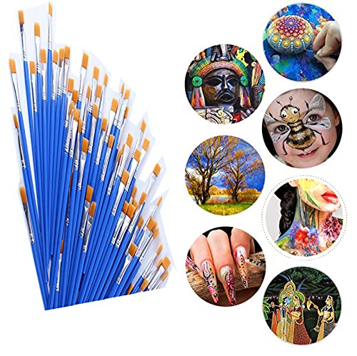 60 Pcs Flat Paint Brushes Set With Nylon Hair,Small Brush Bulk For Detail Painting,Short Plastic Handle,Acrylic Oil Watercolor Fine Art Painting For Kids,Students,Starter,Teens, Adults #TOP6