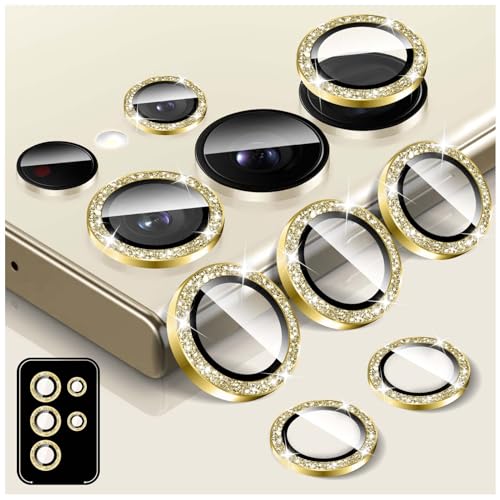 Kucheed Bling Camera Lens Protector for Samsung Galaxy S26 Ultra, Tempered Glass Camera Cover Screen Protector, Glitter Automatic Alignment Individual Metal Rings Film Stickers