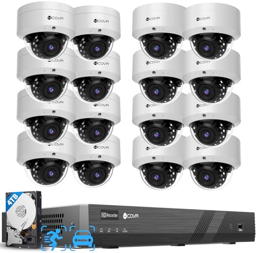4COVR 16 Channel PoE Security Camera System for Business, 16x 5MP IK10 Vandal-Proof IP67 Dome...