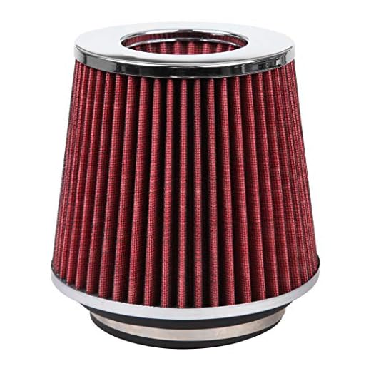 Cartman Clamp-On Engine Air Filter, Fit Intake Tube with 3/3.5/4in Diameter, Premium High Performance Replacement Filter, Washable and Reusable, Round Tapered, Red