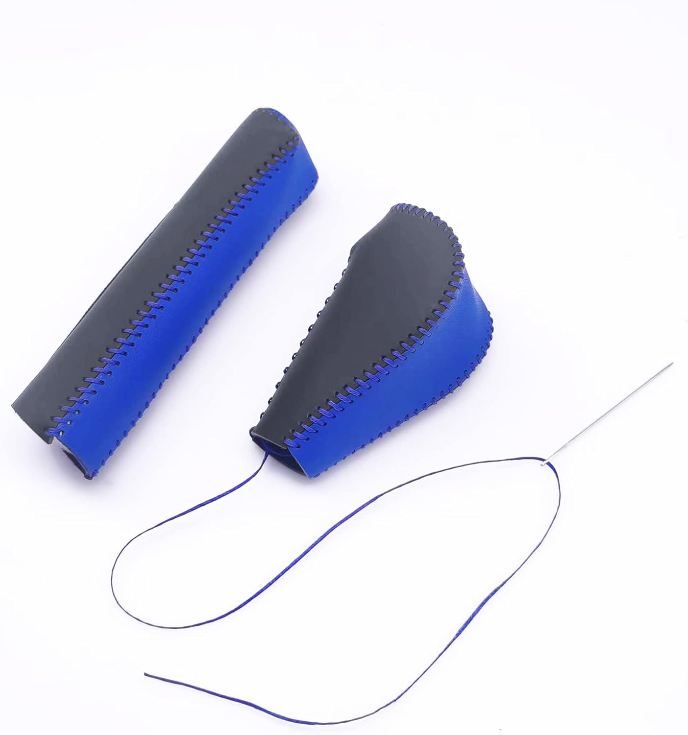Compatible with Genuine Leather Hand-Stitched Handbrake and Gear Shift Knob Cover Interior Accessories Protective Decoration for Toyota RAV4 2009 2010 2011 2012 Black Blue