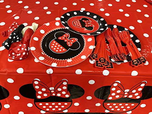 Red Black Mouse Party Supplies Minnie Themed Birthday Decorations For 10 Guests Includes Happy Birthday Banner ,Balloons Arch ,Garland ,Door Sign ,Paper Plates ,Knife ,Forks,Spoons,Napkins,Glitter Cake Topper,Cupcake Toppers,Tablecover For Girls 1St 2Nd 3Rd 10Th Bday Decor #TOP6