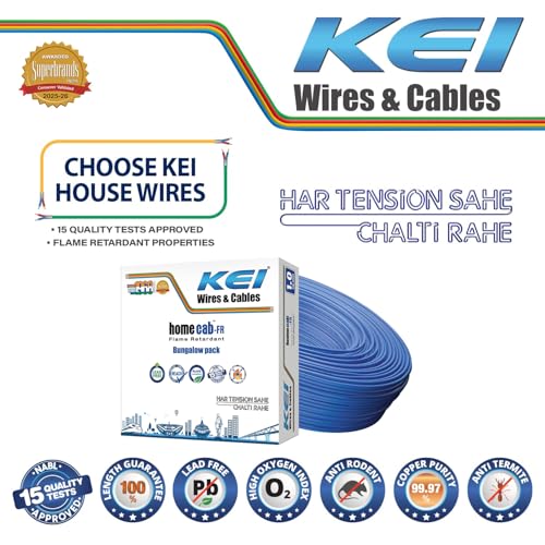 Image of KEI WIRES & CABLES Homecab 1 sqmm 1 Core 99.97% Pure Copper Conductor Flame Retardant House Wire PVC Insulated Cable for Domestic & Industrial Electrical Wiring (Blue, 180 Meters)