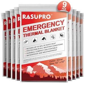 9 Pack Emergency Blankets, Outdoor Survival Emergency Insulated Gear, Mylar Thermal Space Insulated Blanket, Perfect for Camping, Hiking, Running, Marathon, Wilderness Rescue or First Aid