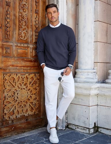 COOFANDY Mens Crew Neck Sweaters Long Sleeve Lightweight Knit Dress Pullover Sweaters2