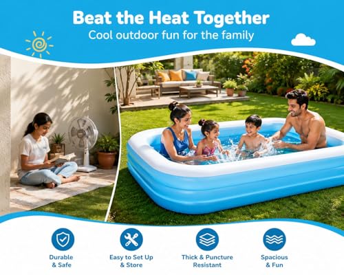 Image of 9 Feet Rectangular Inflatable Pool with Electric Pump Full-Sized Swimming with Family Bathtub for Kids Adults