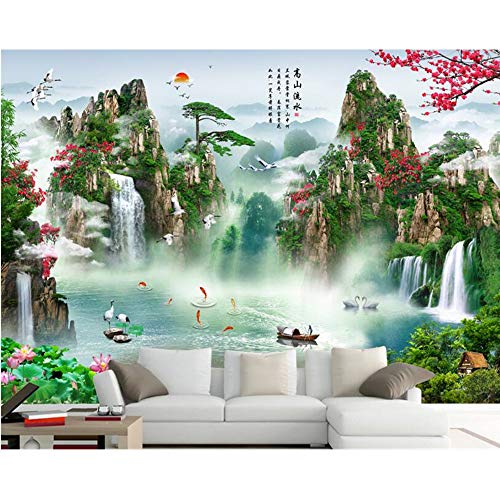 Preisvergleich Produktbild Wandbilder Schöne Chinesische Wasserlandschaftstapete Der Landschaftswasserfallwanddekoration 3D Hohe Gebirgspersönlichkeit-250X175Cm,Wand...