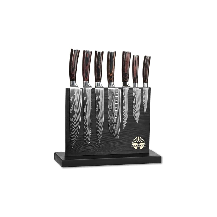 Diagsh 7-Piece Kitchen Knife Set with Block – High Carbon Stainless Steel Chef Knife, Cleaver & Magnetic Knife Holder – Perfect for Home & Professional Use, Ideal Cooking Gift