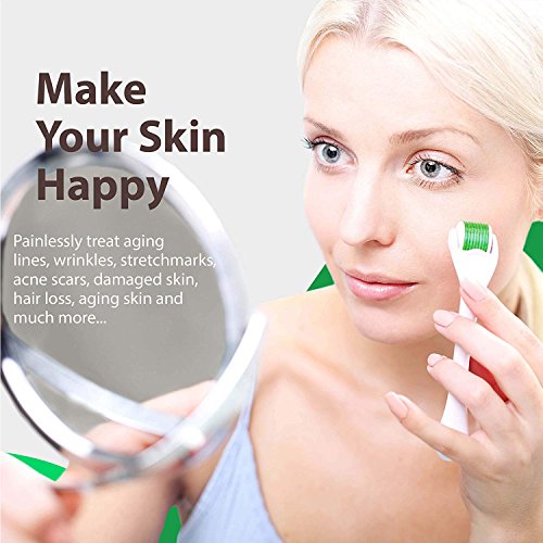 Derma Roller Cosmetic Microdermabrasion Instrument for Face - 540 Titanium Microneedles.25mm - Includes Free Storage Case