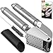 iPerfect Kitchen Stainless Steel Garlic Press, Crusher, Mincer - Including Silicone Tube Peeler, Cleaning Brush & Recipes Ebook