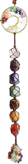 7 Chakras Healing Crystals, Natural Gemstones Spiritual Gifts for Women Polished Tumbled Stones Positive Energy Spiritual Meditation Hanging Ornament/Window Ornament/Feng Shui (Healing Crystals-03)