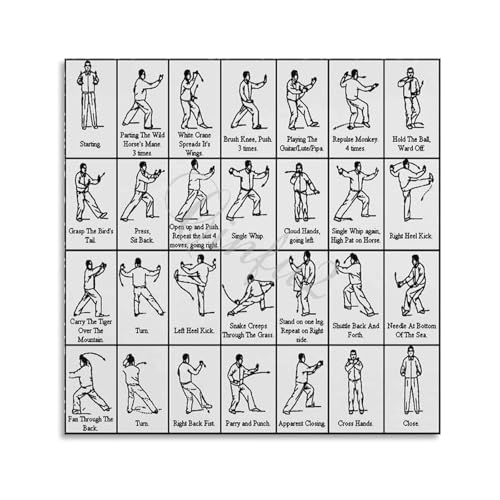 Poster de Tai Chi Yang Style 24 tableau d'exercices 40x60cm encadré