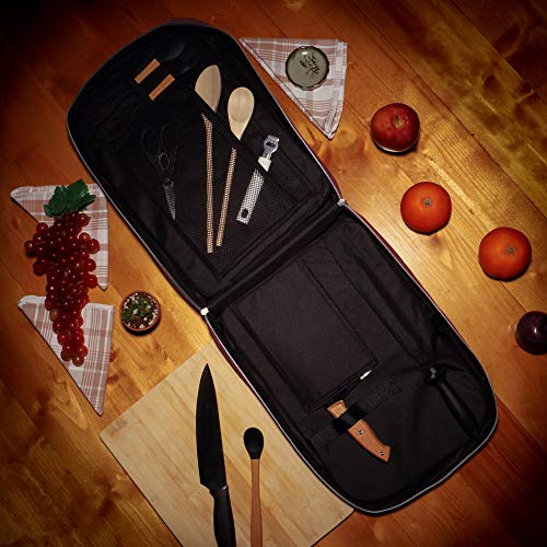Chef Knife Bag Vintage Backpack | 30+ Pockets for Knives & Kitchen Utensils Tools | Large Pockets for Tablets & Notebooks | Great Gift for Executive Chefs & Culinary Students (Red)