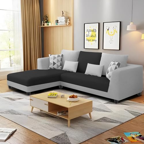 Image of Galib LHS 4 Seater L Shape Sofa Set for Living Room (Black Grey Fabric) Premium Fabric Sofa