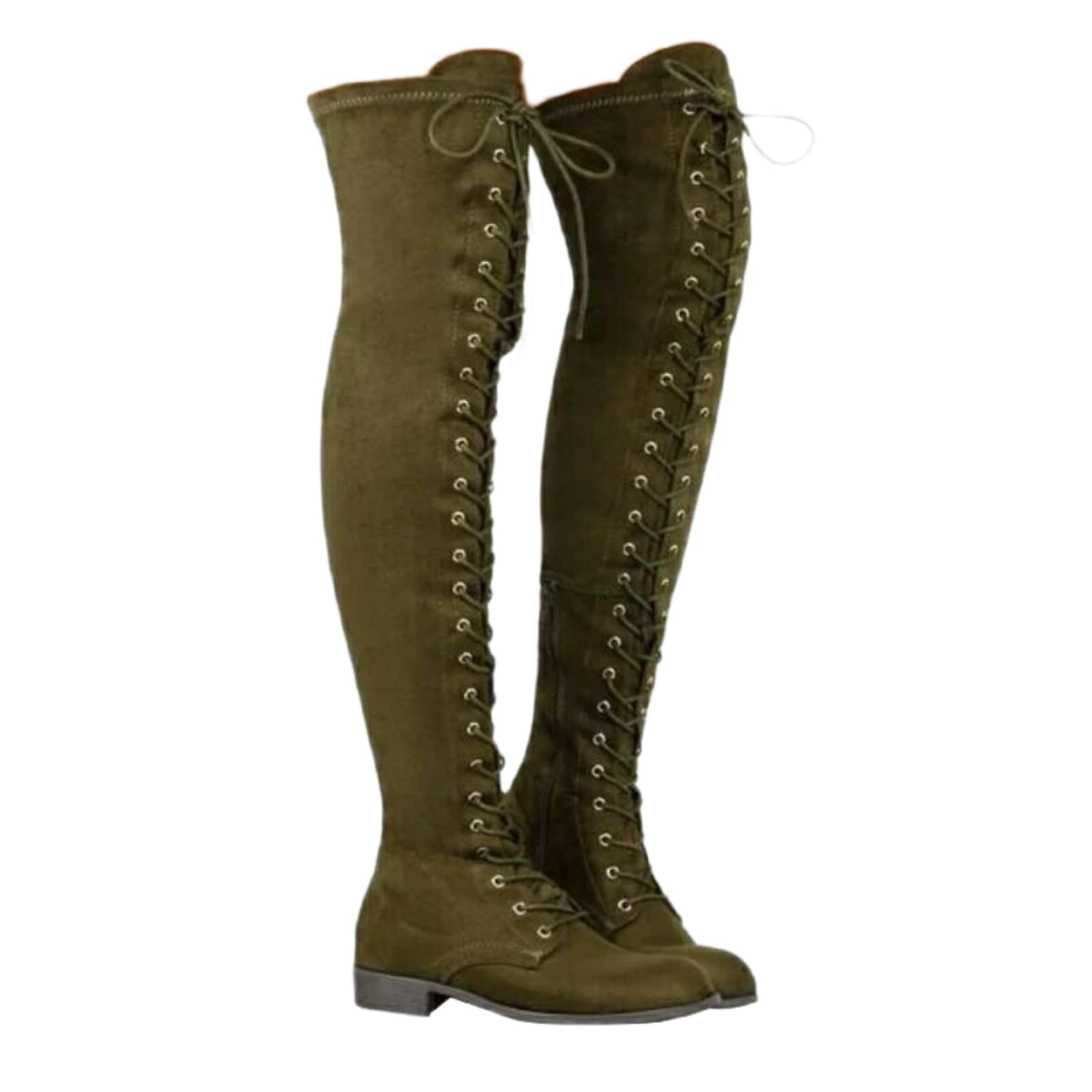 FOBIONED Womens Over The Knee Thigh Chunky Heel Boots Faux Leather Elastic Boots Long Boot Platform Zip Bootie