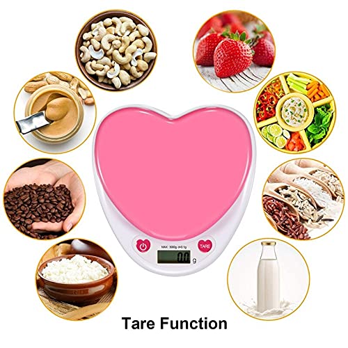 Liudan Portable Digital Kitchen Scale LCD Monitor Heart Shape Food Scale，5.04x6.5x1.2'