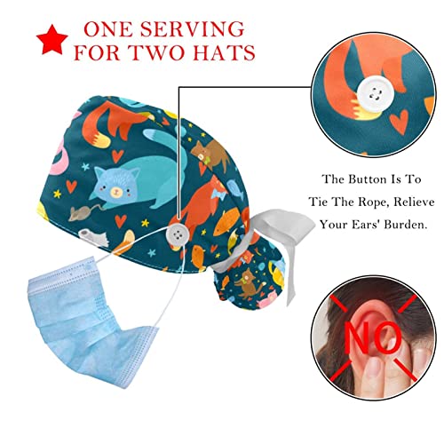 Casquette de travail JDEZ en coton de qualité - Motifs chats colorés pour infirmière et chef - 3
