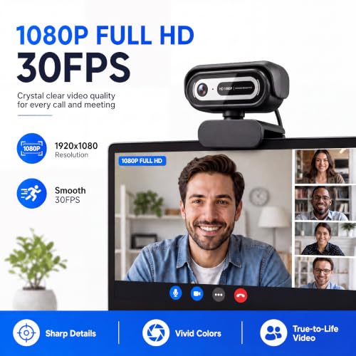 Sihynson 1080P Webcam for PC,90°FOV Web Camera with Noise-Canceling Microphone, USB Plug-and-Play Computer Camera, 30FPS &Privacy Cover Web Cam for Online Calling/Conferencing, Laptop/PC - image 2