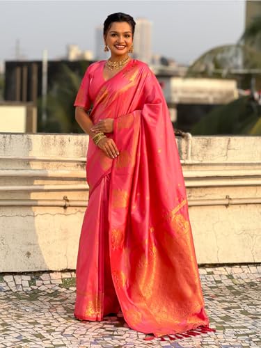 Image of SGF11 Women's Kanjivaram Pure Soft Silk Saree With Unstitched Blouse Piece