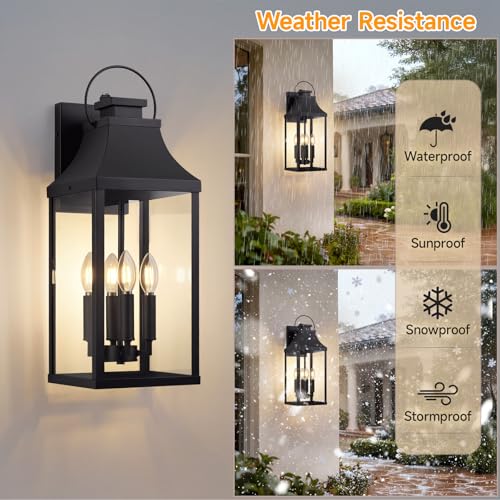 Image of Dusk to Dawn Outdoor Wall Lantern, 22'' Large Exterior Porch Sconce Lights