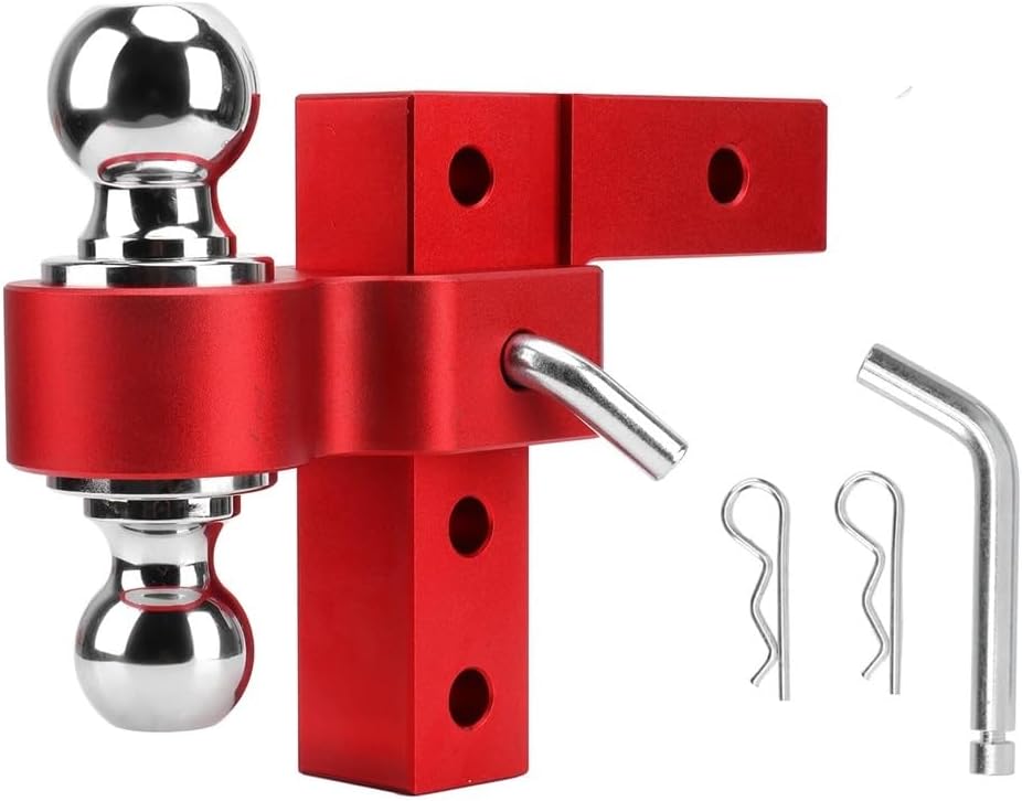 OUTMX 6in Drop Hitch Ball Mount Towing Trailer with Dual Balls Lock Pins Adjustable Aluminum for 2in Receivers
