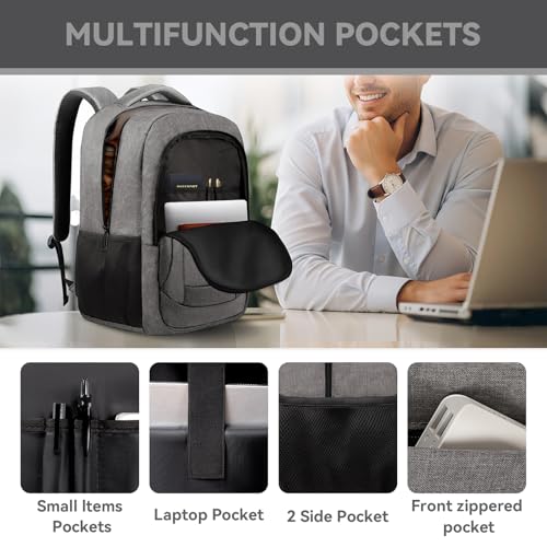 Image of AREYTECO Travel Backpack, 18.4 Inch Extra Large Laptop Backpack Airline Approved, Business Anti Theft Sturdy Work Computer College High School Backpack Bag Fits 18 Inch Notebook for Men Women, Grey