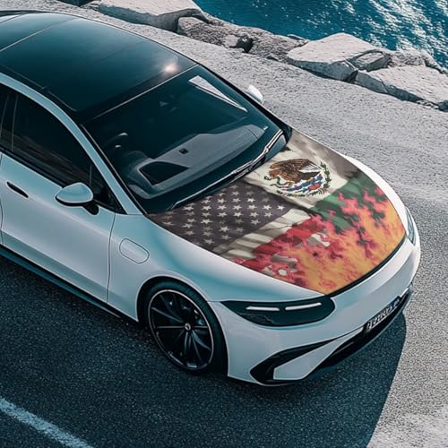 Image of Car Hood Cover All Weather Protection Automotive Exterior Accessories Universal Fit Hood Covers for Cars, Trucks, SUV, or Van Full Coverage with Elastic Band, USA and Mexico
