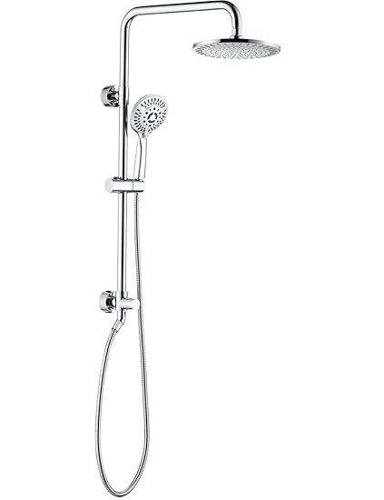 Rain Shower heads system including rain fall shower head and handheld shower head with height adjustable holder, solid brass rail 60 inch long stainless steel shower hose (chrome plated)