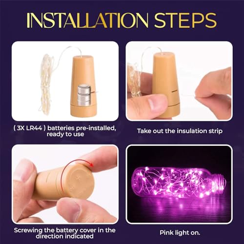 Image of Lexton Cork Light | Bottle Light | Purple Copper String Light | Cork String Light | 12 Pieces | for Valentine's Day, Room decor, Birthdays, Party,Diwali