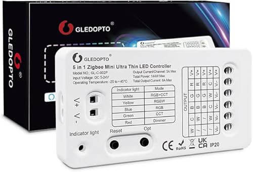 GLEDOPTO Zigbee 3.0 Mini 5 en 1 RGBCCT controlador de tira LED 5V 12V 24V 6A Funciona con la aplicación Tienda Echo Plus  control de voz