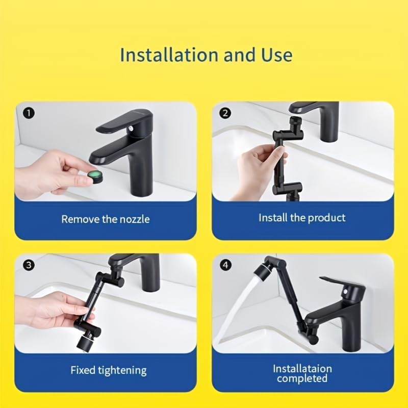 1080° Rotating Faucet Extender, Swivel Faucet Aerator Attachment with Dual Spray Modes, Adjustable Sink Faucet Extension for Kitchen & Bathroom, Easy Install, Anti-Splash-sliver