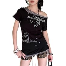 Y2k Aesthetics Grunge T Shirts Fake Two Piece Short Sleeve Graphic Tees 2000s Harajuku Punk Gothic Crop Tops Teens