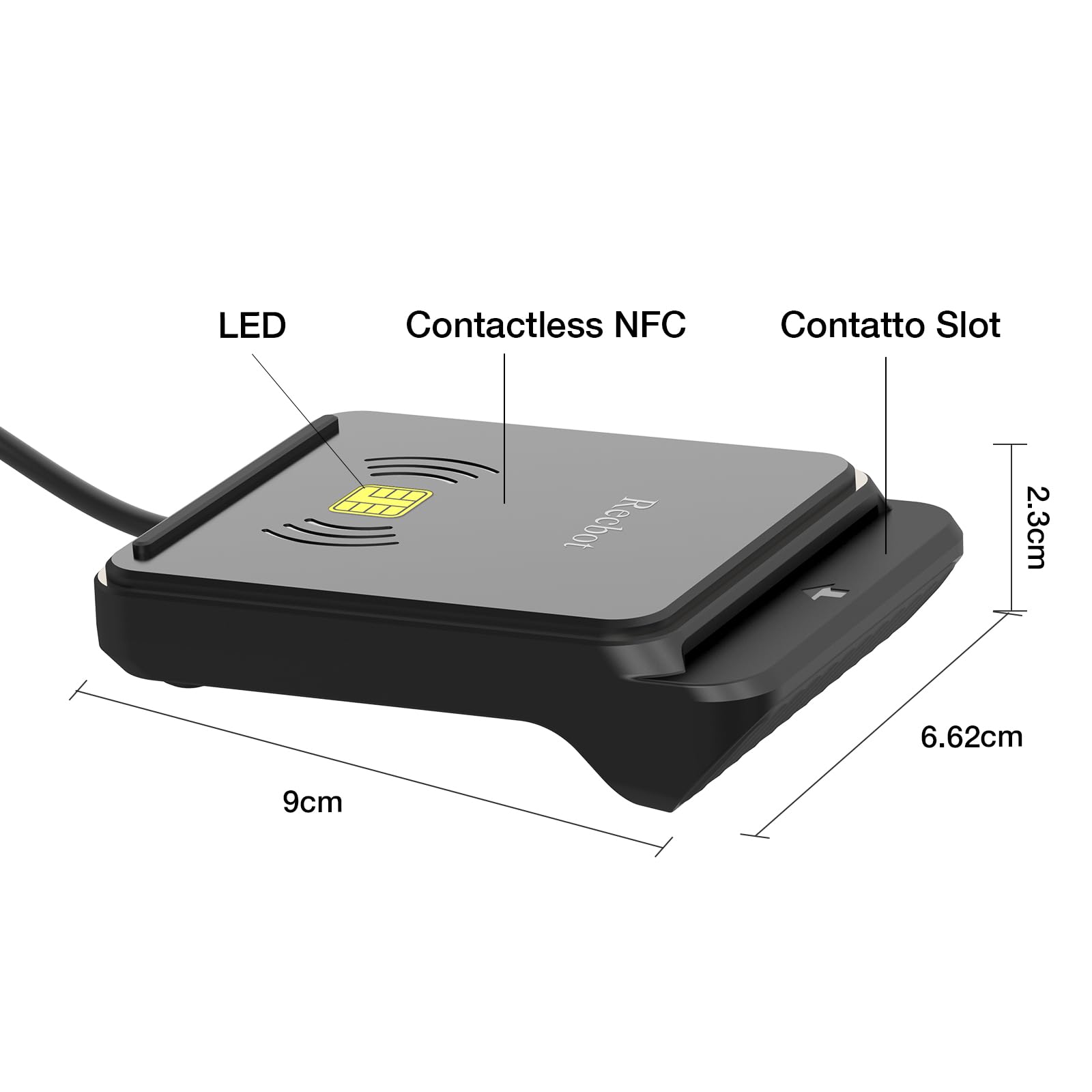 Recbot Lettore CIE 3.0 Carta d'Identità e Tessera Sanitaria, Lettore Smart Card Firma Digitale, Lettore di Smart contatto e contactless CIE/CRS/CNS, Lettore NFC Compatibile con Windows 10 e Windows 11