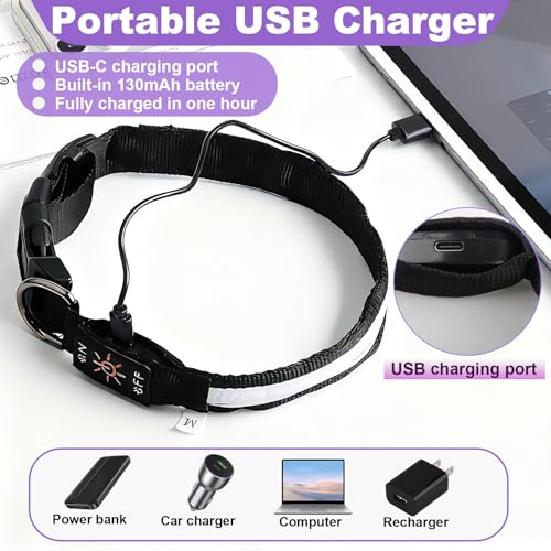 Light Up Dog Collar USB-C Rechargeable LED Dogs Collars Adjustable Flashing Dog Collar for The Dark Reflective Glow Pet Collars with 3 Lighting Modes for Medium Large Dogs Walking Safety at Night - Image 5
