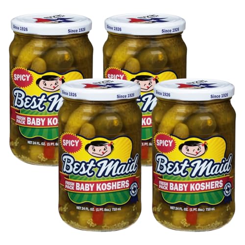 Best Maid Products - 24 Ounce Glass Jars Baby - Dill, Kosher, Hamburger Slices, Garlic Bites, Habanero Chips, & Xtreme Hot Pickles (4 Pack, Baby Kosher)