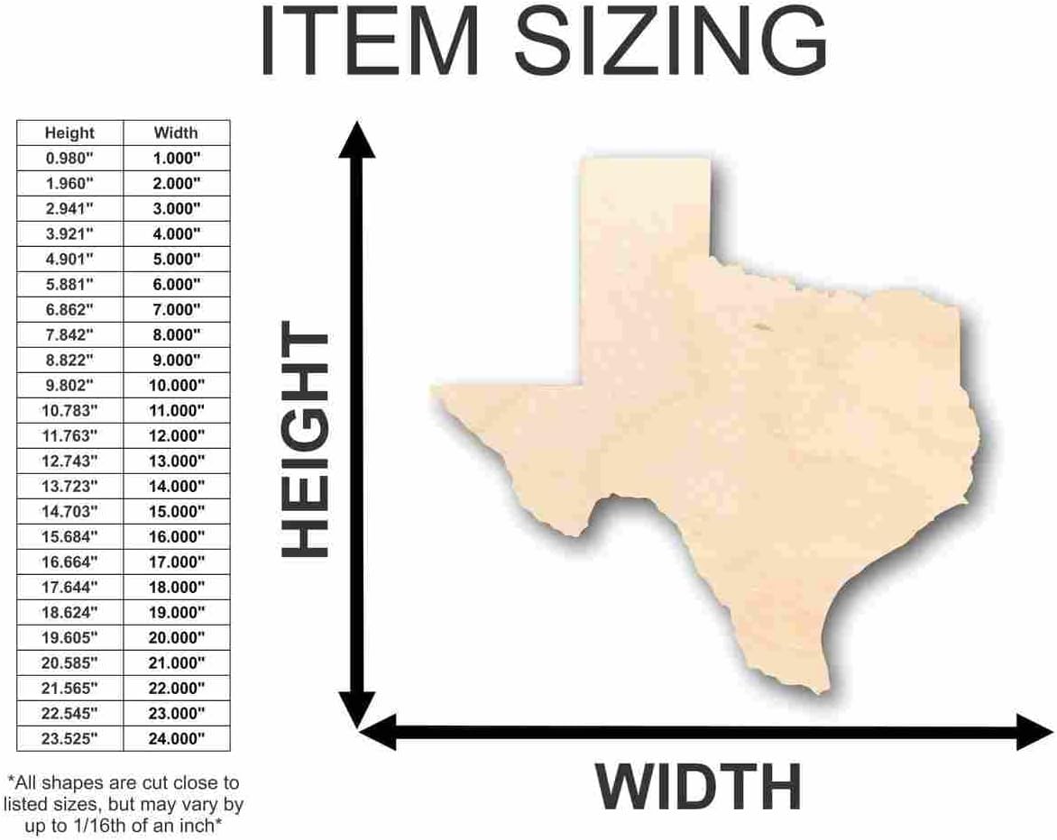Unfinished Wood Texas Shape State Craft up to 46" DIY 18" / 1/2"