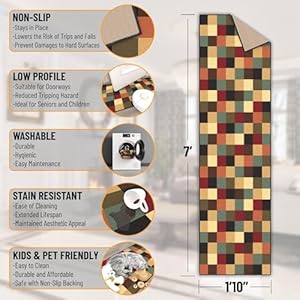 Ottomanson ottohome collection non slip rubberback checkered design 2×7 indoor runner rug 110 x 7 multicolor  urban country home decor