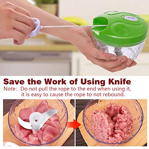 Manual Food Chopper, Easy Hand Pull Pro Onion Chopper, Durable Handheld String Food Processor for Veggie, Garlic, Meat, Salsa Maker (Green) - Thumbnail 2