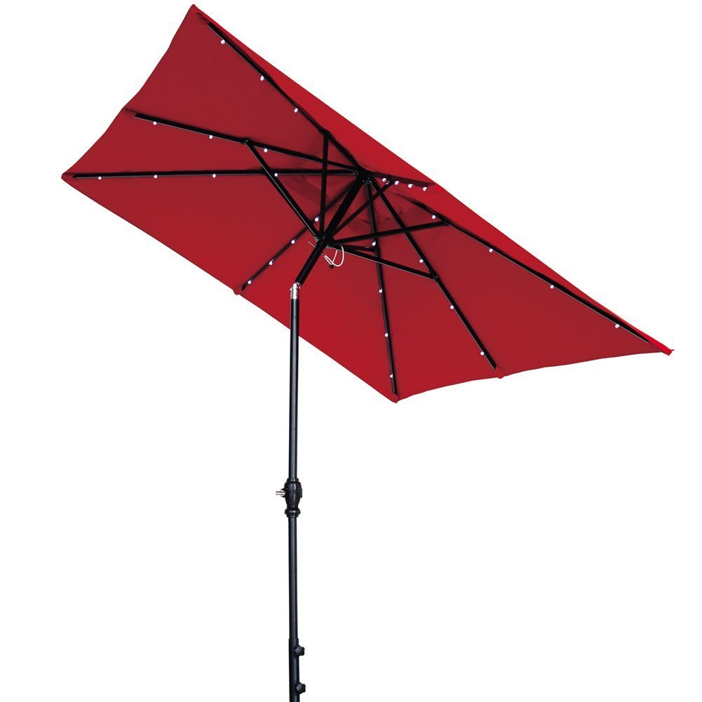 Amazon Com Abba Patio Solar Led 9 X 7 Ft Patio Offset Hanging Umbrella Cantilever Umbrella With Cross Base For Garden Deck Backyard Pool Dark Red Garden Outdoor