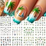 Tropical Palm Tree Nail Art Stickers & Decals Summer Coconut Tree Nail Art Stickers Water Transfer Nail Decals for Women Acrylic Nails Decorations Supplies 12Pcs (BN3205-3216 Series)