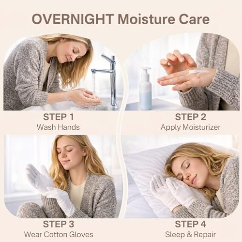 4 Pairs Cotton Gloves for Dry Hands Sleeping – White Gloves Women Moisturizing Gloves Overnight, 100% Cotton Gloves Eczema, Spa Care for Dry Hands as Hand Mask - Image 6