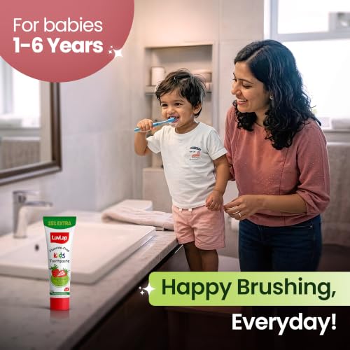 Image of LuvLap Baby Toothpaste for Kids 80gm + 25% Extra, Strawberry Flavour, SLS & Fluoride Free Baby Toothpaste, Removes Plaque, Prevents Bacteria & Cavities, Ensures Healthy Teeth & Gums, 12M+(Pack of 1)