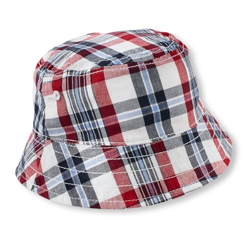 Red, White, Blue Plaid Bucket Sun Hat for Boys