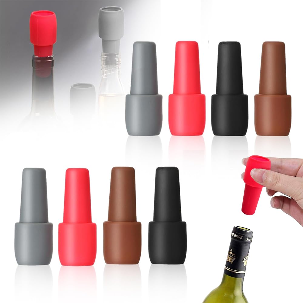 Reusable Sparkling Wine Bottle Stopper,2025 Upgraded Wine Stoppers for Wine Bottles,Silicone Wine Seal Stopper,Double Sealed Wine Bottle Cover Caps Cork for Beer Champagn (Mix Color/8PCS)