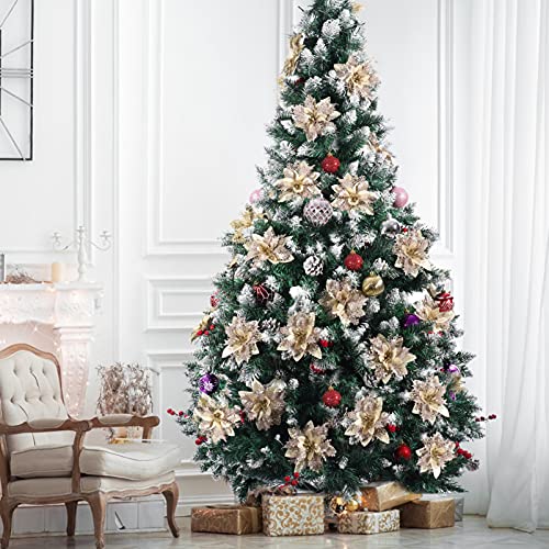 NUOBESTY 12 peças de flores de poinsétia com glitter de Natal, enfeites de árvore de Natal, flores d