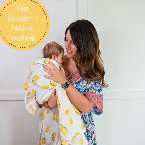 Image of LollyBanks 100% Cotton Muslin Swaddle Blanket, Lemon Print, 47 x 47 Inches, Baby, Toddler, Female