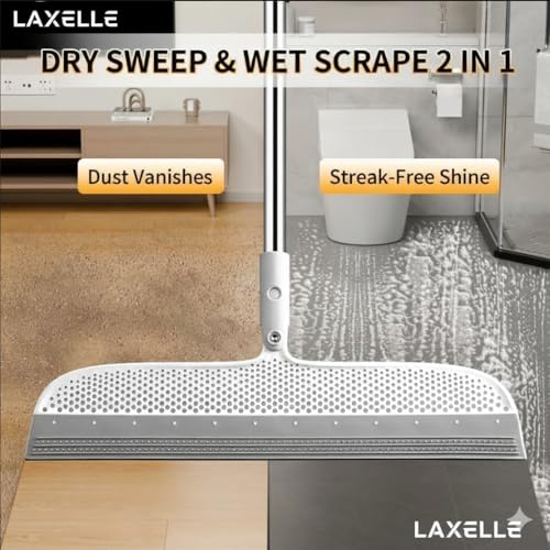 Image of ExtraCharm Floor Wiper Mop with Silicone Squeegee for Tile Marble Glass Walls Mirrors and Floors, Bathroom and Carpet Cleaning, Squeeze Sponge Wiper for Wet and Dry Use