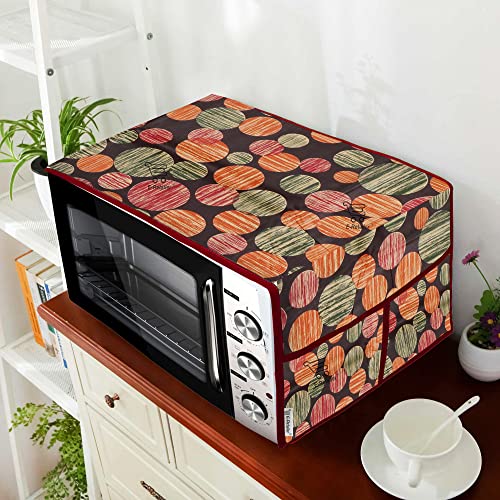 Image of PVC Waterproof 3-Layered Microwave Oven Top Cover With 4 Utility Pockets Suitable for Upto 30 Liter (Color- Multicolor, Size-36x14 Inches)