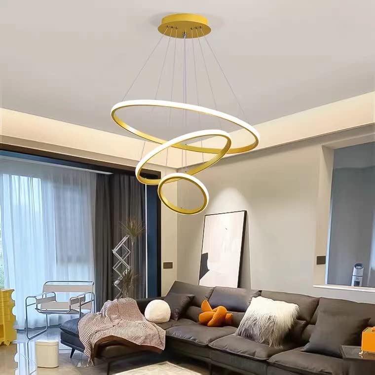 MOSSODOR Modern Chandeliers Ceiling Light, LED Pendant Light Fixtures, 67W 4000K Cool White Gold 3 Ring Pendant Lighting Entryway with Cord Adjustable, LED Chandelier for Living Room Dining Room — image 1