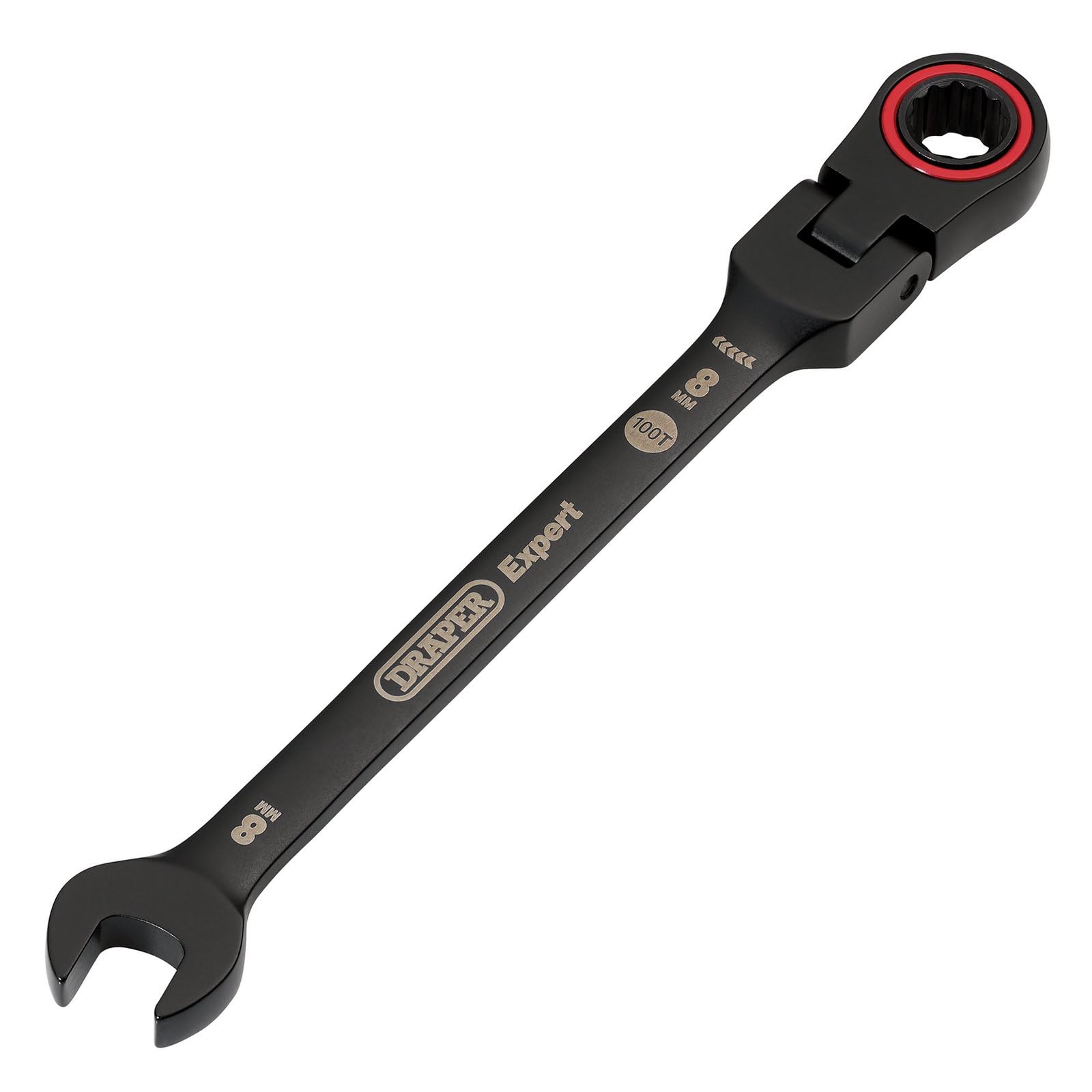 Draper 03914 Expert HI-TORQ Metric Flexible Head Ratchet Combination Spanner, 8mm, Black